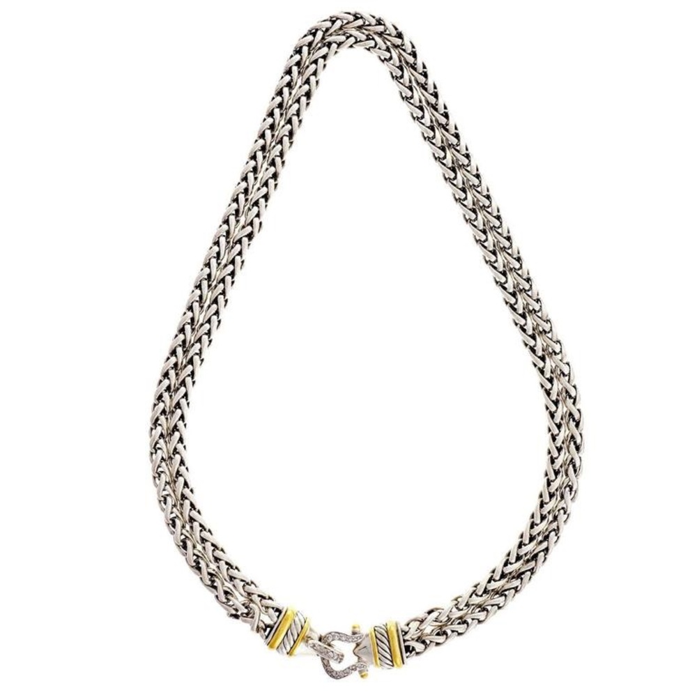 David Yurman Diamond Silver Gold Buckle Necklace